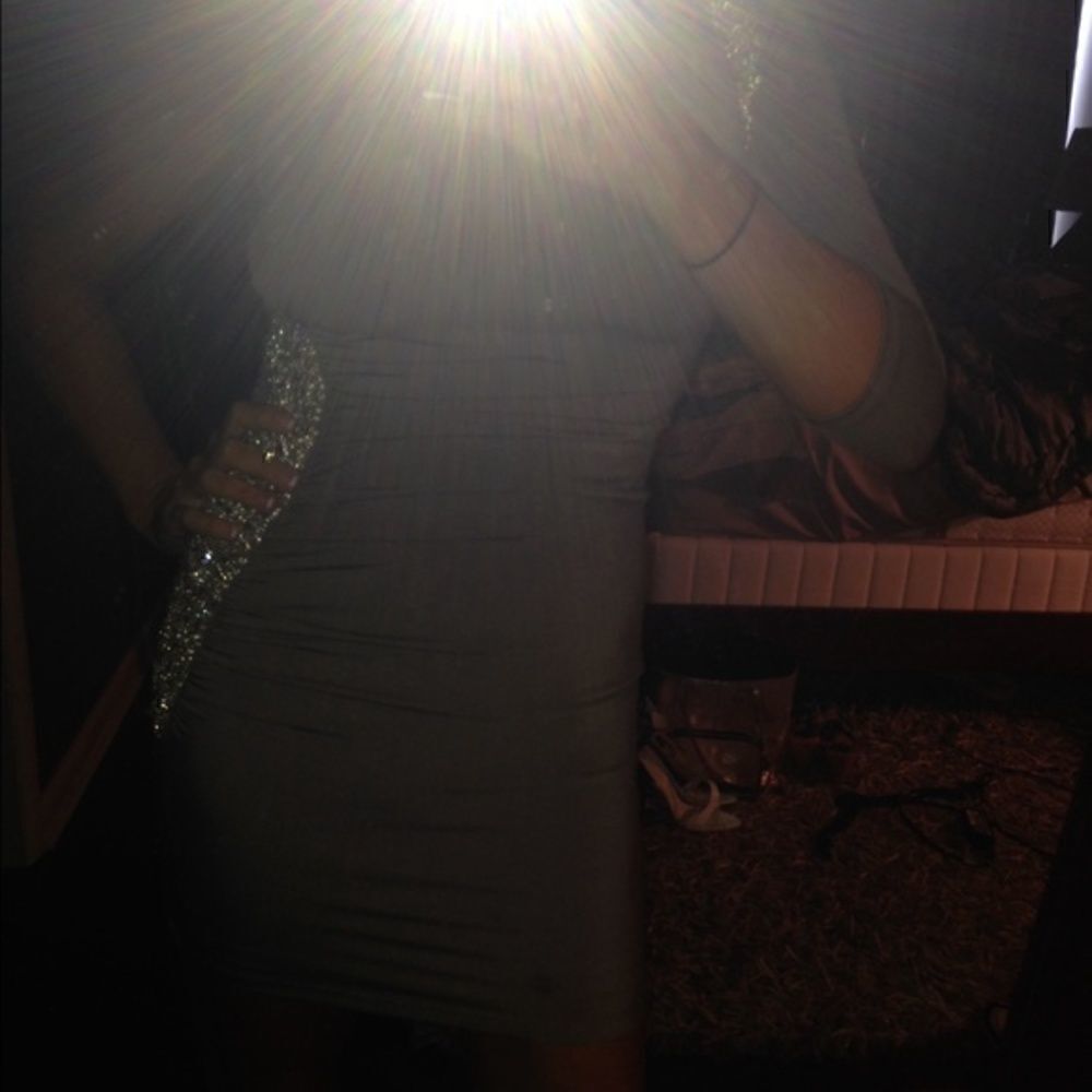 Akira stretch tan sparkle one shoulder dress